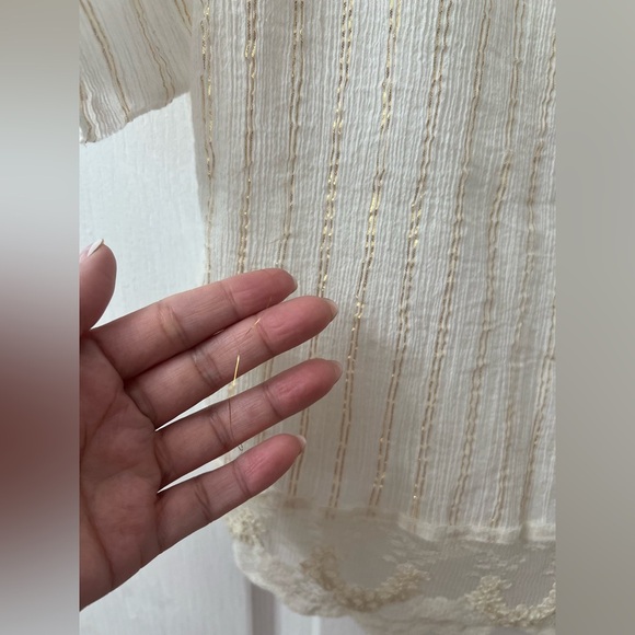 Free People Vintage Ivory Short Sleeve Beaded Wide Neck Blouse (Size S) - Picture 12 of 12